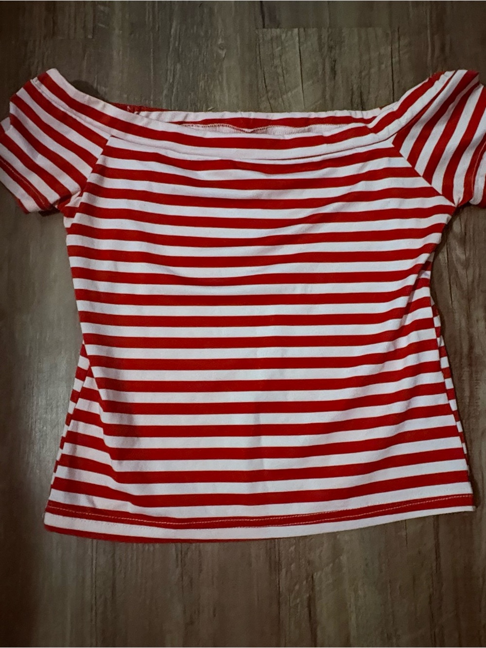 Red & White Striped Off-Shoulder Women’s Top